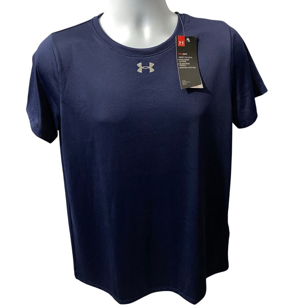 NEW Under Armour Blue Shirt Womens Size Large Athletic Short Sleeve Workout Tee